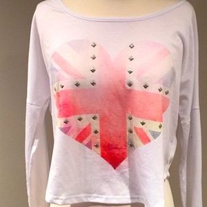 dELiA*s Embellished Graphic Long Sleeve Top with Union Jack Heart Design
